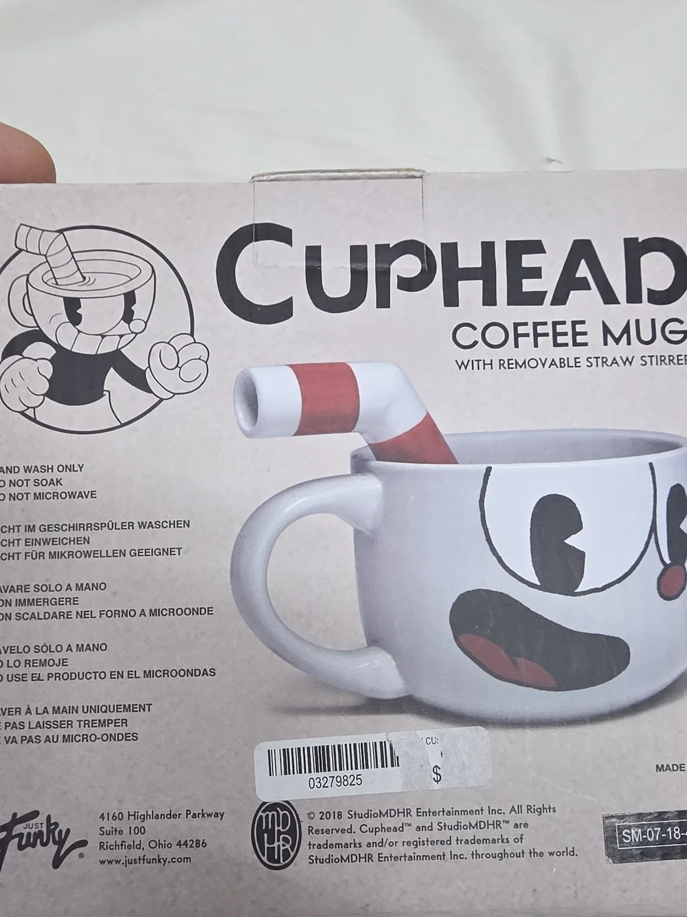 White Ceramic Coffee Mug with Red-Striped Removable Straw
